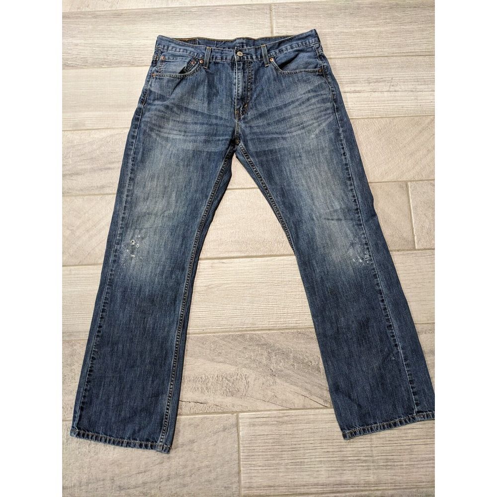 Levi's 527 Jeans Mens 36x32 (35x31.5) Blue Denim Bootcut Med Wash Distressed